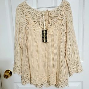 Long Sleeve Crochet Top -Size Medium